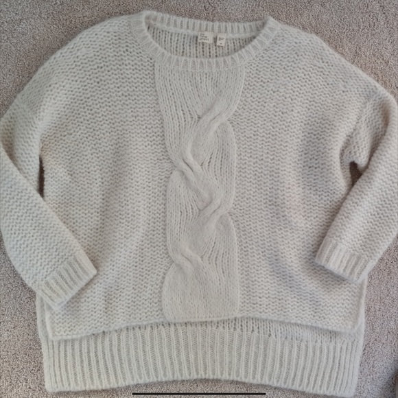 EILEEN FISHER soft cozy chunky alpaca oversized sweater with front cable NWOT - Picture 2 of 5